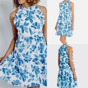 Blue Floral Halter Mini Dress by